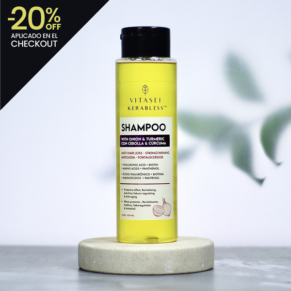 Shampoo de cebolla con cúrcuma, queratina y ácido hialurónico