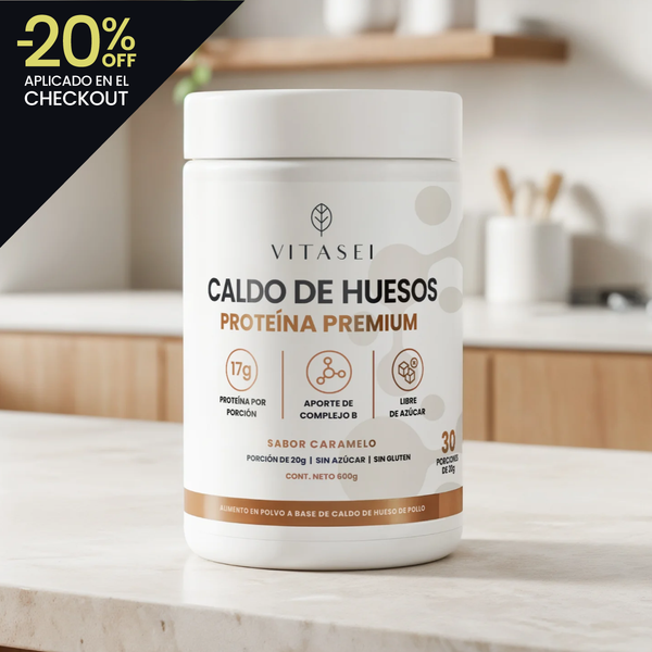 Proteína de caldo de hueso, 600 gramos, 30 porciones, sabor a caramelo