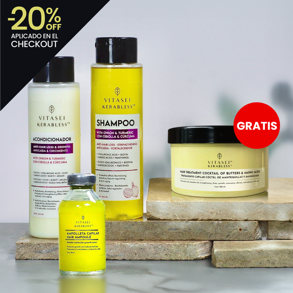Kit shampoo + acondicionador + ampolleta + gratis cóctel de aminoácidos