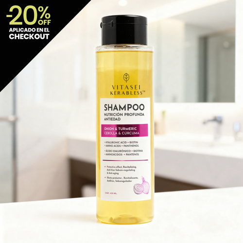Shampoo de cebolla con cúrcuma, queratina y ácido hialurónico