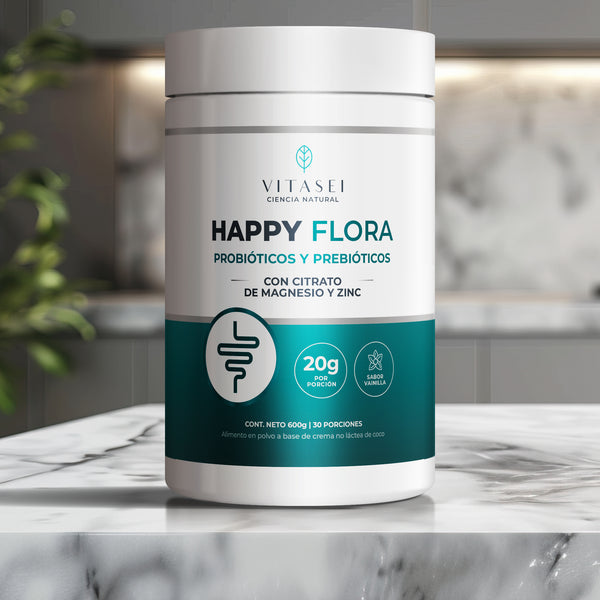 Happy Flora – fórmula integral de probióticos, prebióticos, magnesio y zinc
