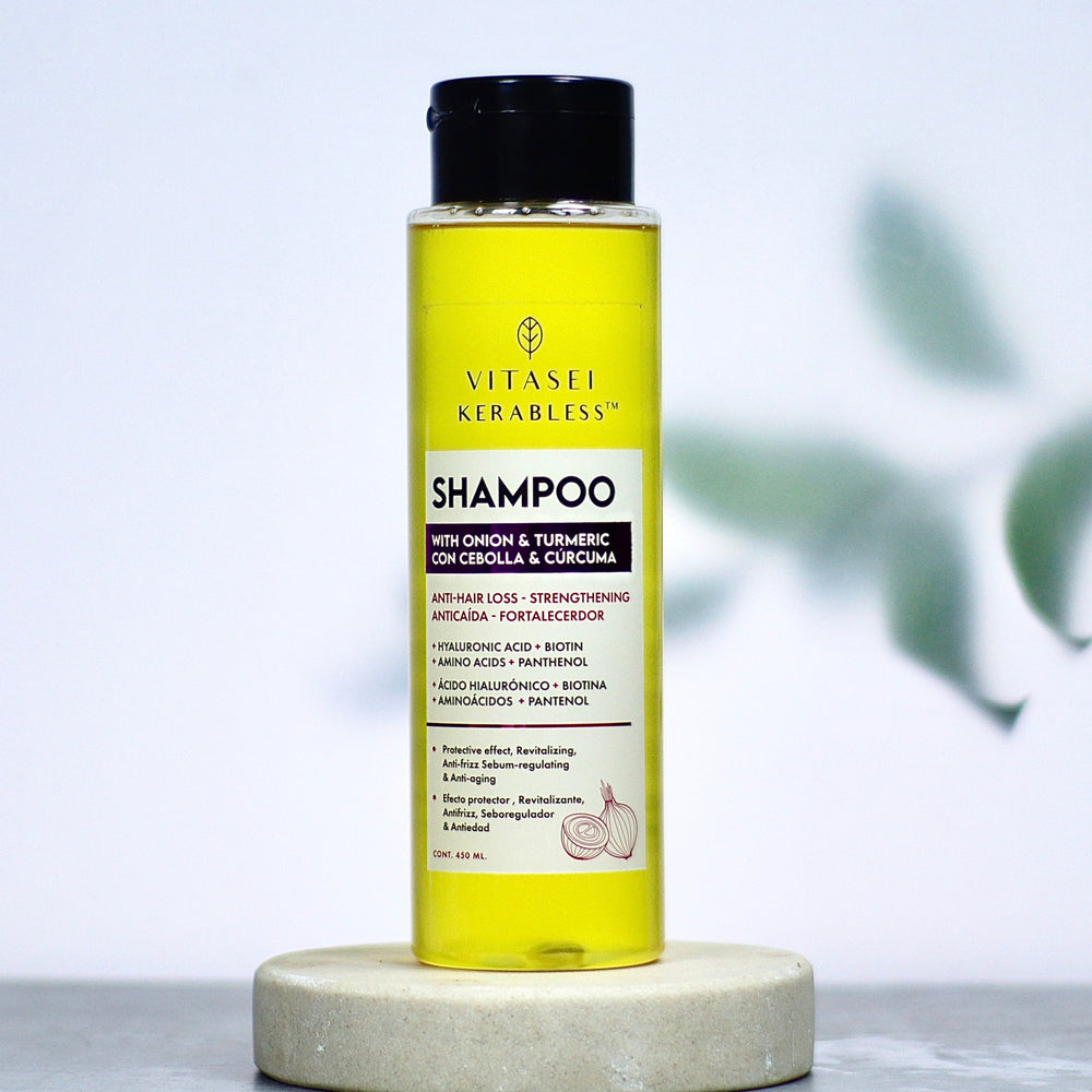 Shampoo de cebolla con cúrcuma, queratina y ácido hialurónico
