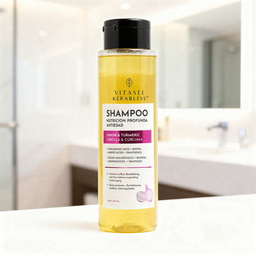 Shampoo de cebolla con cúrcuma, queratina y ácido hialurónico